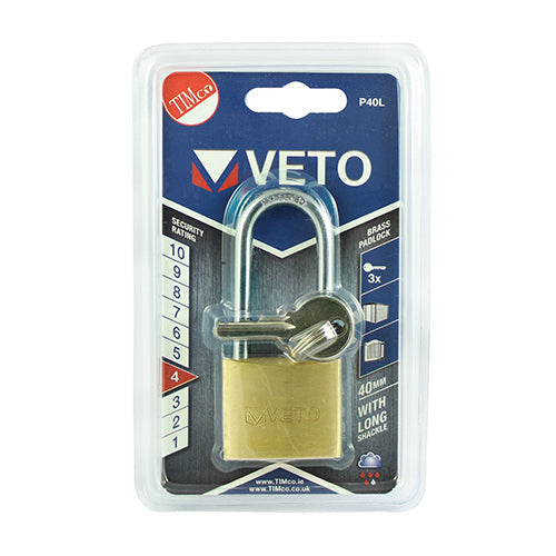 Brass Padlock Long Shackle - 40mm