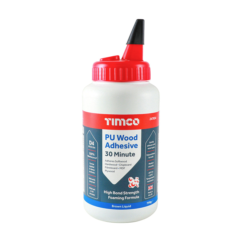 Timco 6 in 1 PU Wood Adhesive 30 Minutes Liquid Brown - 750g